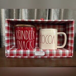 Rae Dunn Reindeer Snacks Canister & Cocoa Mug